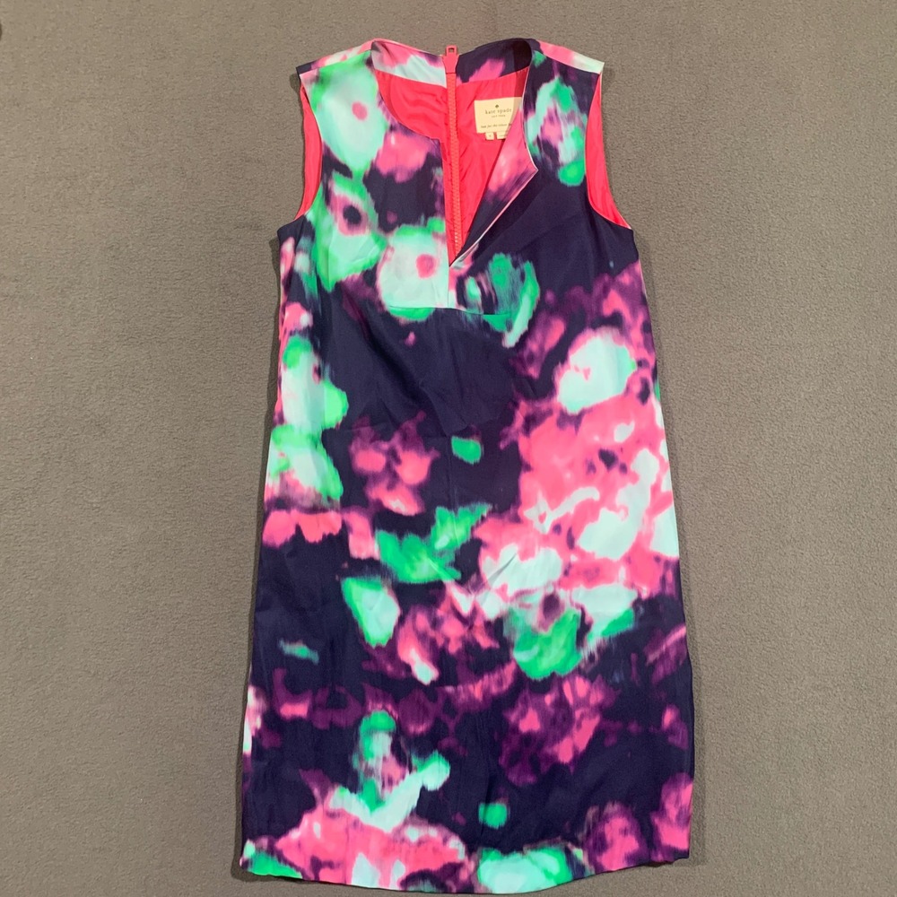 Kate Spade New York Dress Size 0 Watercolor Abstract Pink Green Floral Print